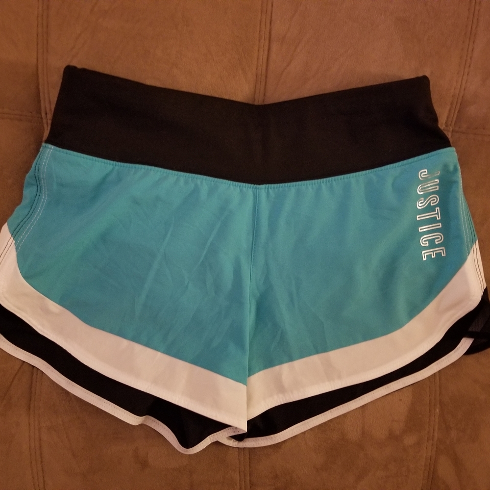 Justice Girls 12 Teal/BlackWhite Active Shorts